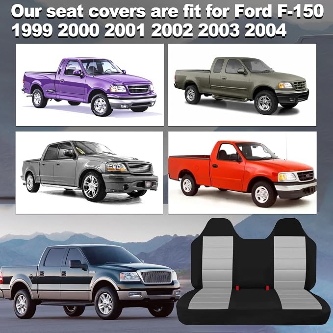 Custom Bench Seat Covers for Ford F150 1999 2000 2001 2002 2003 2004 Heavy Duty Cloth Protector Interior Accessories，Waterproof & Machine Washable - Gray