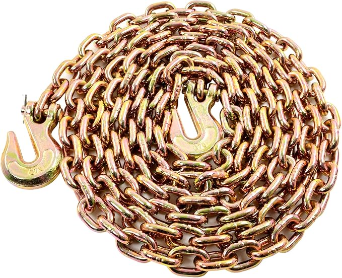1/2 Inch x 20 Feet Transport Binder Chain G80 Safey Tow Chain with Grab Hooks 12000 Lbs Safe Work Load for Transporting Towing Tie Down Binding Equipment