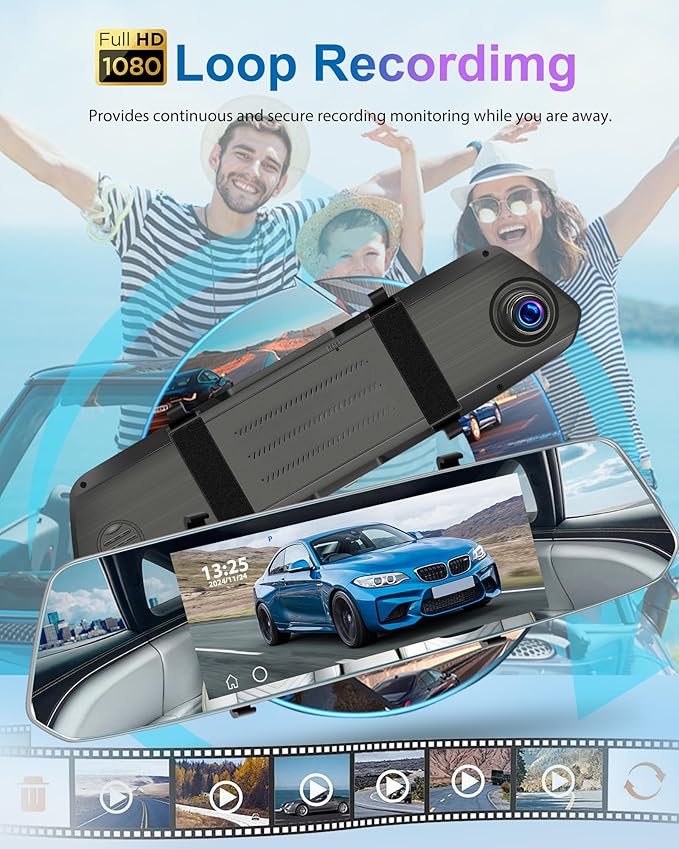 Podofo Mirror Dash Cam for Cars,7" Rear View Mirror 1080P Front and Rear View Dual Cameras,Super Night Vision,Parking Assistance,Loop Recording,Motion Detection,Waterproof Backup Camera for Cars+64G