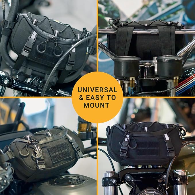 Odinsberg Multifunctional Bicycle & Motorcycle Handlebar Bag, 3L Water Resistant, Compatible with Most Handlebar Types, Black