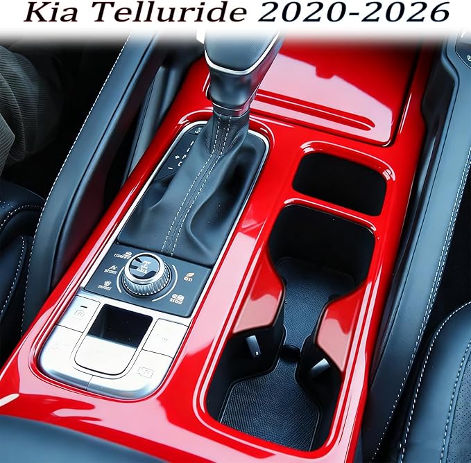 Center Console Frame Cover,for Kia Telluride 2020 2021 2022 2023 2024 2025 2026, Gear Shift Panel,Cup Holder Trim - Wine Red Protective Accessories