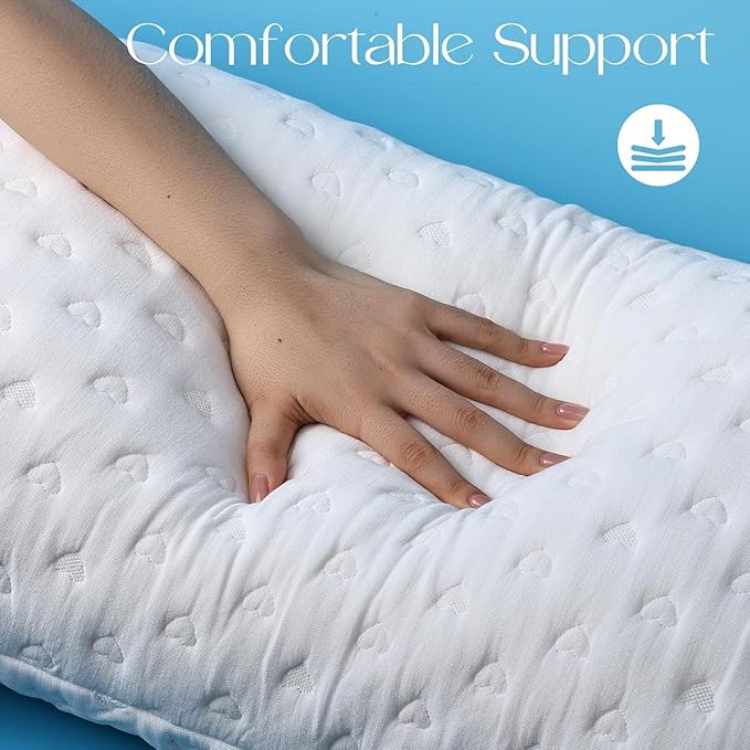 Side Sleeper Pillows for Neck & Shoulder Comfort - Ergonomic Curved Crescent Design, Adjustable Shredded Memory Foam, Cooling & Soft Cover, Extra Fill Included, Standard Size