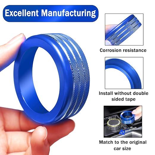 Knob Covers for Toyota Tacoma Accessories 2024 2025 2026 8" or 14" Touchscreen Air Conditioner Engine Start Stop Button Ring Drive Mode Switch Audio Center Console Button Knob Cover 7 Pcs (Blue)