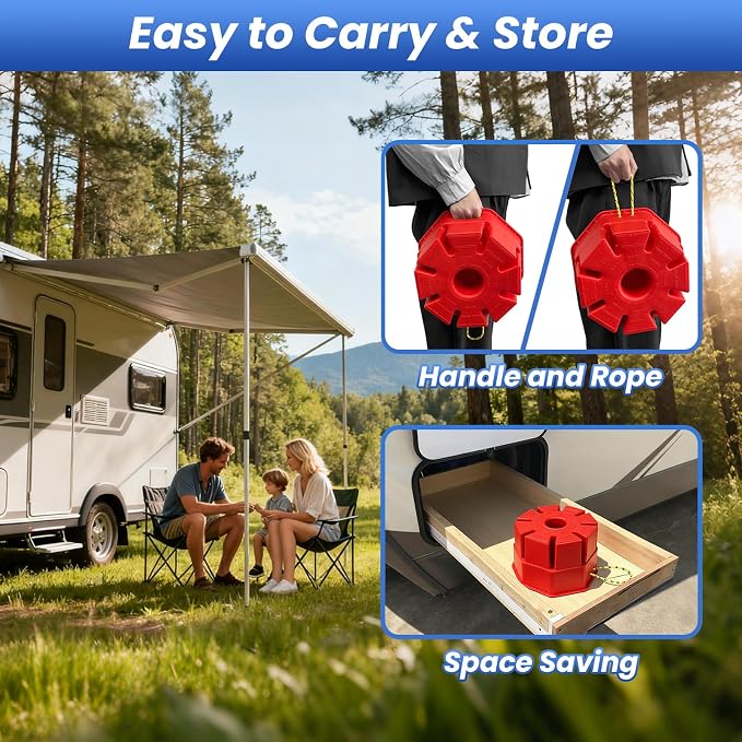 ROBLOCK 6"H Trailer Jack Block 4 Pack with Bag Rope, Heavy Duty RV Stabilizer Blocks for Any Tongue Jack, Post, Foot, 5th Wheels, Round, Square or Scissor Stabilizer, RV Essentials for Travel Trailers
