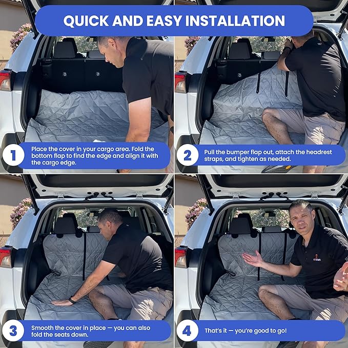 4Knines Split Cargo Liner for SUV – For Dogs & Pets, Heavy-Duty, Waterproof Trunk Mat & Cargo Cover – Fits 60/40 Split Bench & Armrest Pass-Through – Machine Washable, Non-Slip, Durable (Large, Beige)