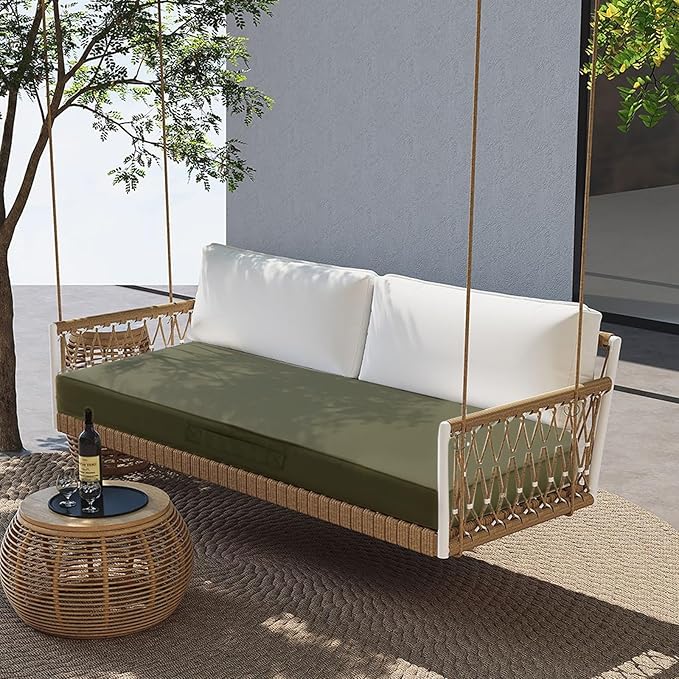 Outdoor Bench Cushion 4 inches Memory Foam Waterproof Patio Furniture Bench Cushion Porch Swing Cushion with Handle and Adjustable Strap, 48 x 18 Inch Sage Green