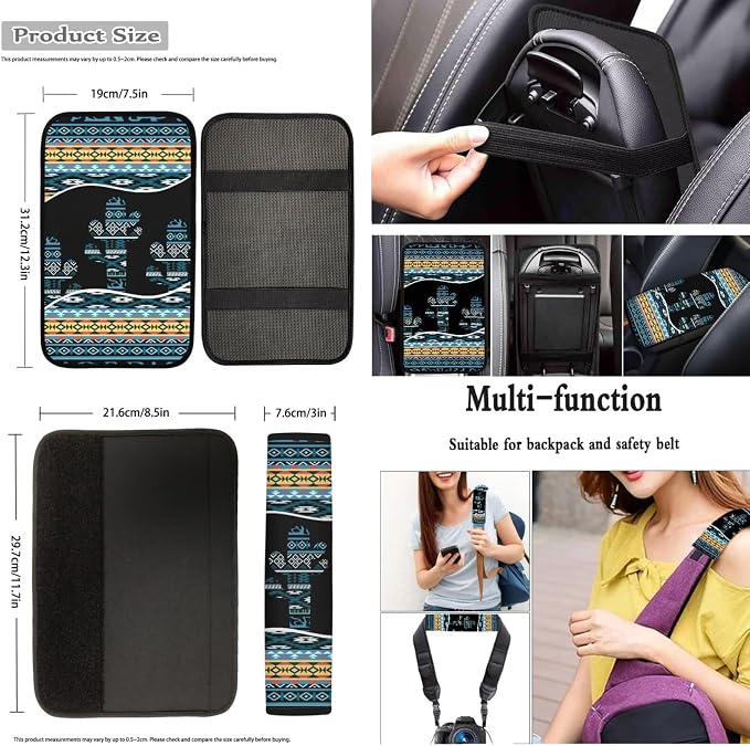 Dreaweet Car Seat Covers Full Set with Steering Wheel Cover Armrest Pad Covers Seat Belt Pads Cup Holders Handbrake Cover Set of 12 Aztec Cactus Car Accessories Interior Universal for SUV Trucks Sedan
