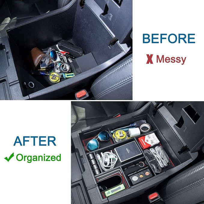 JDMCAR Full Center Console Tray (Red Trim) and Dashboard Organizer Compatible with Toyota Tundra 2014-2021