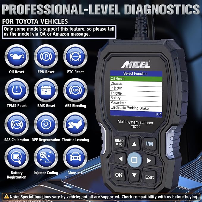 ANCEL TD700 Fits for Toyota OBD2 Scanner, Engine Car Diagnostic Scan Tool Fit for Toyota Lexus Scion, All System Code Reader Reading/Erasing Code,1996-2021