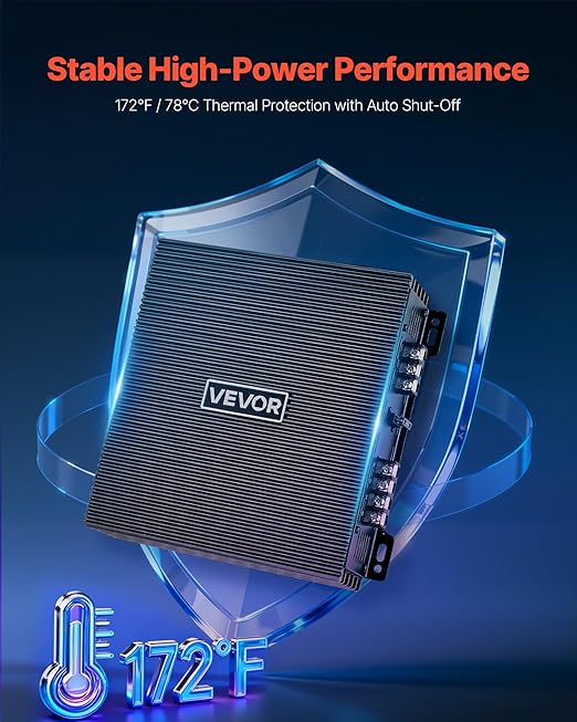 VEVOR 2 Channel Car Audio Amplifier 2 Ohm Stable Bridgeable Class A/B Full Range Stereo Amp Max Power 2 x 300W @ 4 Ohm / 2 x 600W @ 2 Ohm for Car SUV Truck Off-Road