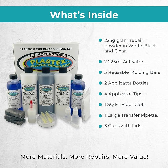 Plastex Plastic and Fiberglass Repair - Easily fix, Recreate Broken Plastic, Fiberglass Wood & More! Plastex Master XL Tech Kit