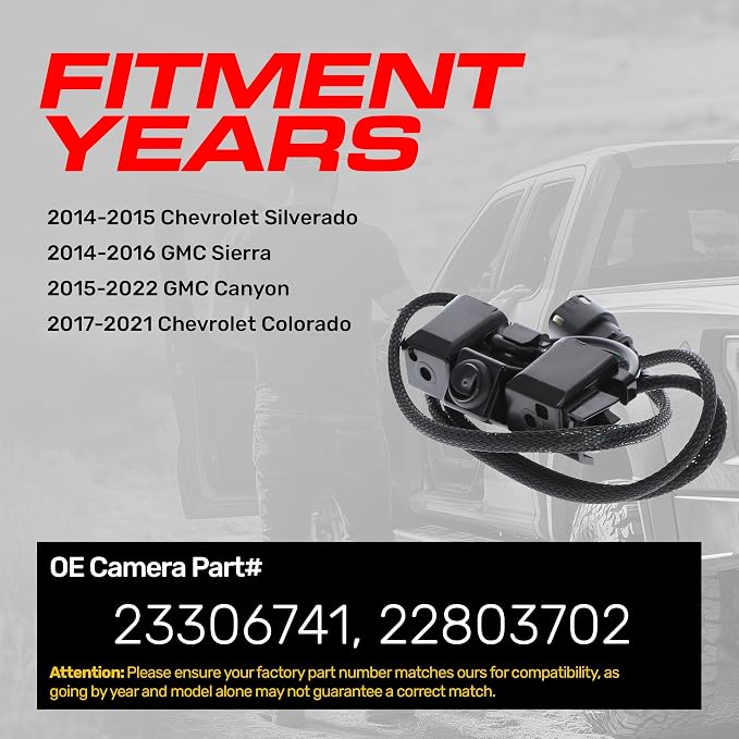 Master Tailgaters Replacement for Chevrolet Silverado (2014-2015), Colorado (2017-2021) / GMC Sierra (2014-2016), Canyon (2015-2022) Backup Camera OE Part # 23306741, 22803702