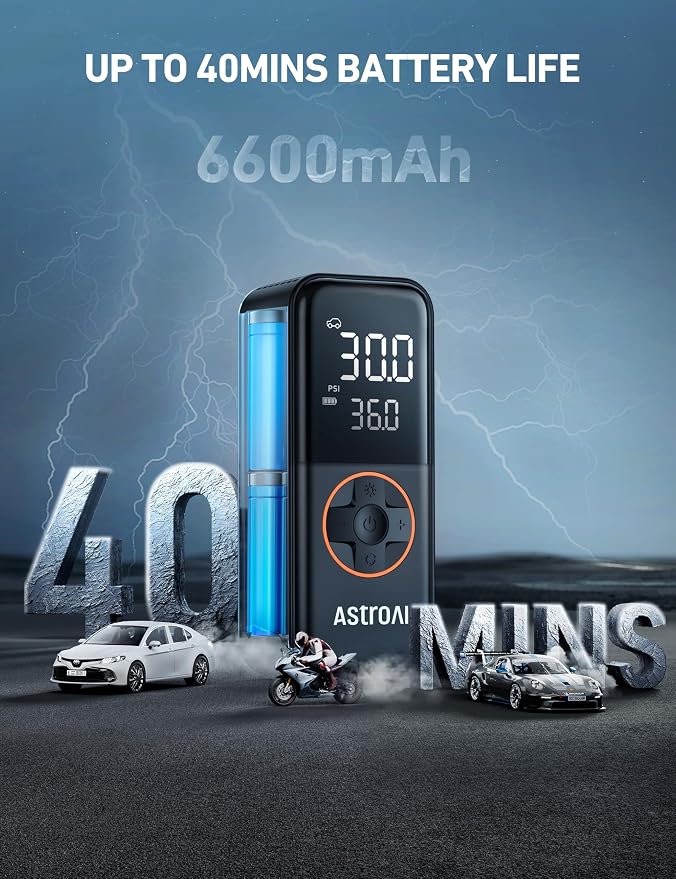 AstroAI L4&L7 Mini Tire Inflator Portable Air Compressor, 150PSI Portable Air Pump for Car Tires with Pressure Gauge LED Light, Electric Air Pump Quick Inflation for Cars,Motorcycles,Bikes,Tires,Balls