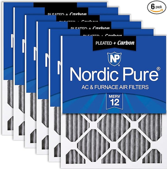 Nordic Pure 10x20x1 (Actual Size: 9 1/2 x 19 1/2 x 3/4) Furnace Air Filters MERV 12 Pleated Plus Carbon 6 Pack