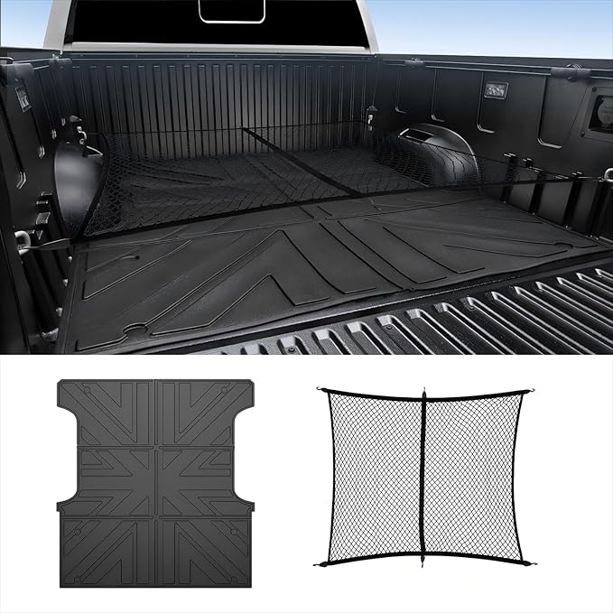 Truck Bed Mat and Net Compatible with 2022-2025 Toyota Tundra 5.5FT Truck Bed Replacement, Truck Net TPE Cargo Bed Liner All Weather Cargo Mat for Toyota Tundra Accessories