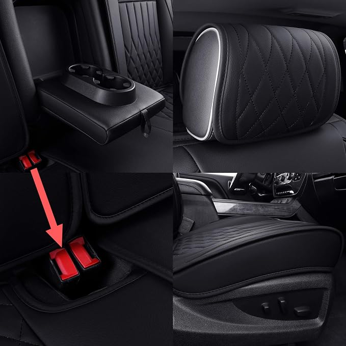 Aierxuan Chevy Silverado GMC Sierra Car Seat Covers Full Set, Custom Fit 2007-2026 1500 2500 HD 3500 HD Crew, Double, Extended Cab or Pickup Truck, with Waterproof Faux Leather (Black)