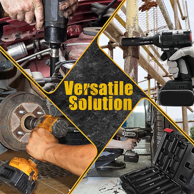 1/2 Inch Drive Extended Length Impact Socket Set 6Pcs, Extra Deep Socket Set Kit Includs Hex Sizes 3/4", 7/8", 15/16", 1-1/16”, 1-1/8", 1-1/4"