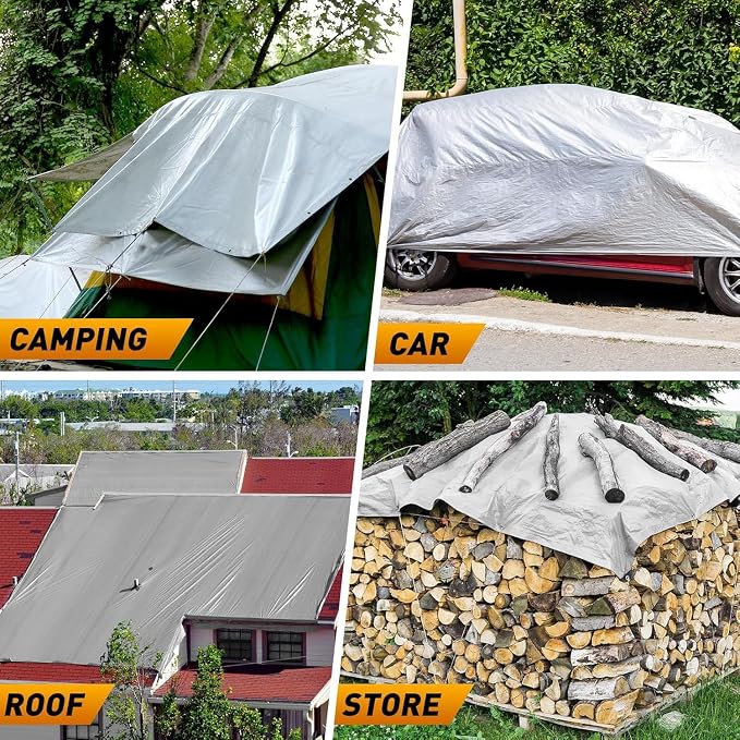 AROIC 16x20 FT Waterproof Tarp, 16 Mil Thick Heavy Duty Cover with Reinforced Edges & Rustproof Grommets - UV Resistant Tearproof Tarpaulin for Camping Tent, Pool Cover, Emergency Rain Shelter