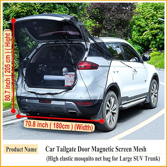 Car Tailgate Door Magnetic Screen Mesh for SUV Trunk, Camping Net Screens for Car Tent, Closed with Double-Ended Zipper, Protection B-u-g-s and UV Net, Breathable Mesh Cover (Extra Large)