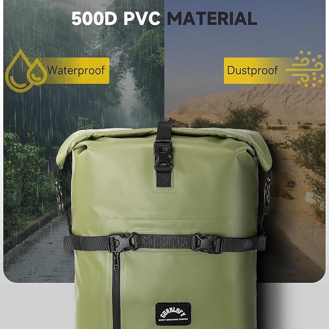 Motorcycle Saddle Bag, 30L Waterproof Motorcycle Tail Bag | 2 Size and 3 Color Options Travel Bag, PVC Bag, Rear Seat Bag, Field Green GT-30GN