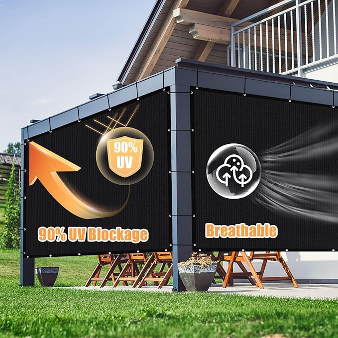 Amagenix 90% Sun Shade Cloth with Grommets, 6' x 8' Pergola Replacement Shade Cover Canopy Privacy Screen for Outdoor Patio Garden, Black (We Customized)