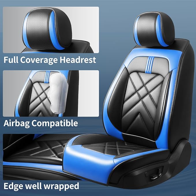4Runner Car Seat Covers Custom Fit for Toyota 4Runner 2003-2026 Full Coverage Leather Waterproof Breathable Seat Cover, Automotive Seat Protectors, Airbag Compatible Front Seats, Black-Blue