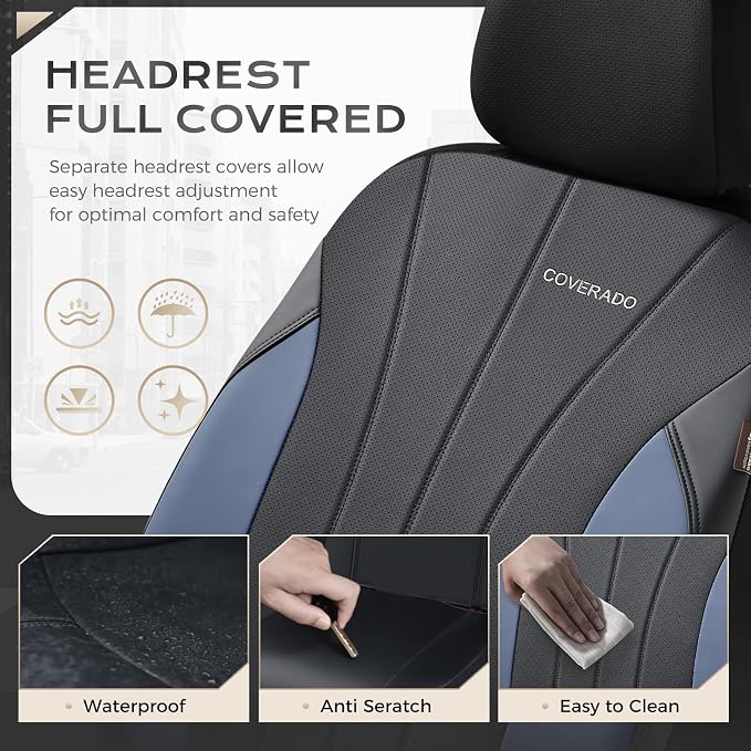 Coverado Car Seat Covers,Seat Covers fullset， Waterproof Seat Covers, Automotive Seat Covers, All-Weather Leather Car Seat Protectors Universal Fit for SUVs Trucks Sedans