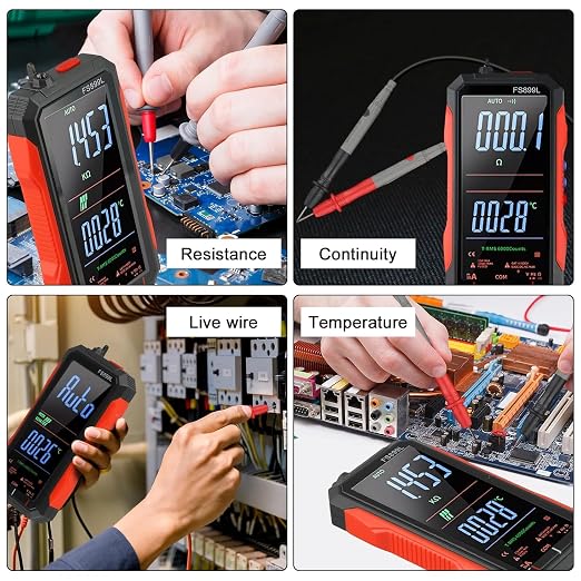Digital Multimeter Tester Rechargeable Smart Digital Multimeter USB-C Charging True RMS Electrical Tester AC DC Voltage Current Tester with Large Display for Industrial Electrical Issues(FS899L)