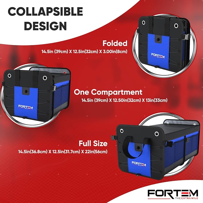 FORTEM Car Trunk Organizer (2 Compartment, Blue) + Large Windshield Sun Shade