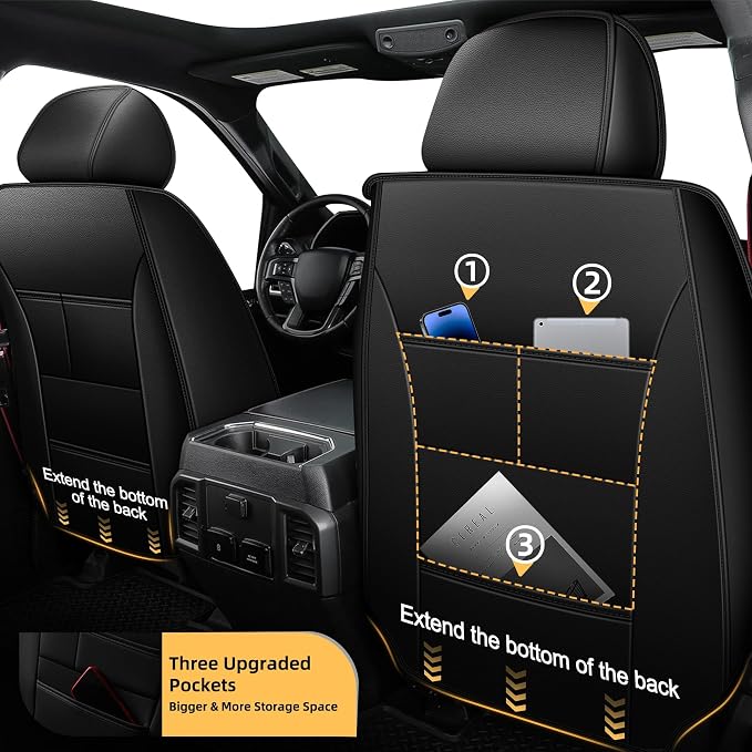 for Ford 2025 2026 F150 Seat Covers 2009-2026 F250 F350 F450 2017-2026 | Premium Handmade Leather Waterproof Fits Not Only SuperCrew Lightning King Ranch Platinum Tremor SVT Raptor