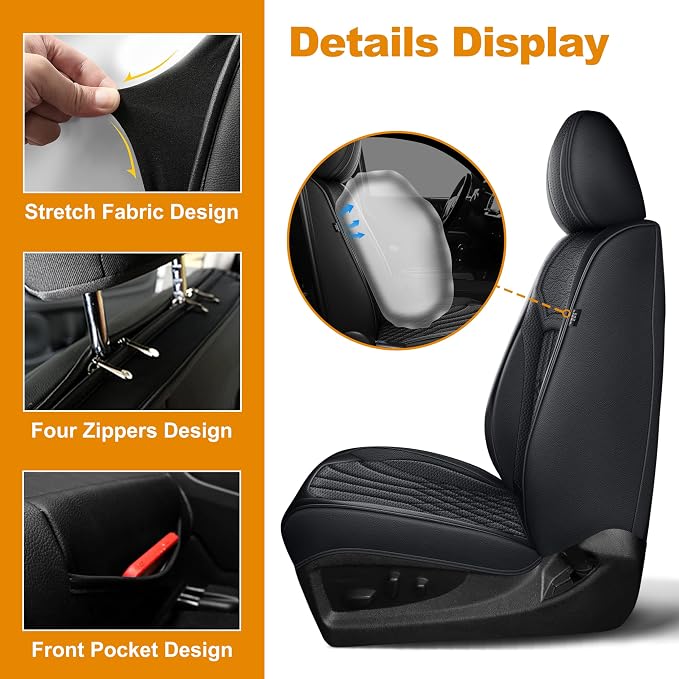 IKABEVEM Fit for Toyota Tacoma Seat Covers 2026 2025 2024 4th Gen Front | Faux Leather SR5 TRD Sport TRD Off-Road SR Double Crew Cab(Front Pair Only)