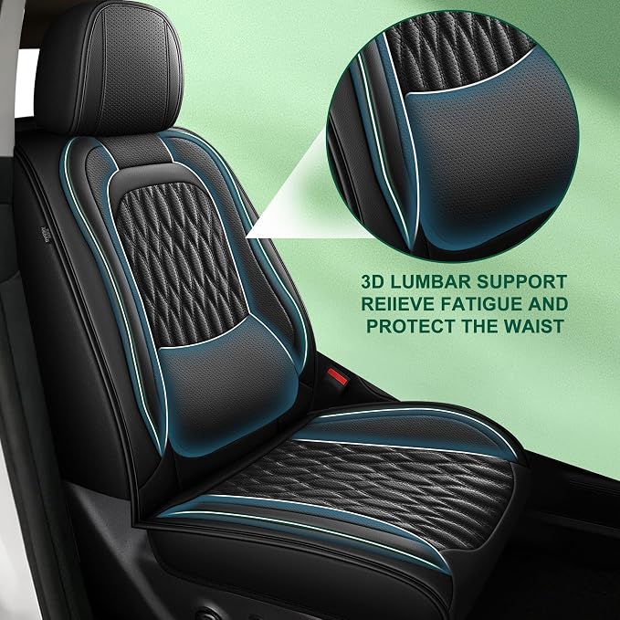 Seat Covers Fit for GMC Yukon 2007-2024 2025 2026 - Front Set - Faux Leather Lumbar Support Seat Cover Waterproof Seat Protector (Black)