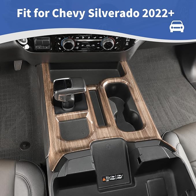 for Silverado Center Console Gear Shift Panel Trim Cover Fit for Chevy Silverado 2022+ Brown Wood Grain Interior Accessories 4pcs