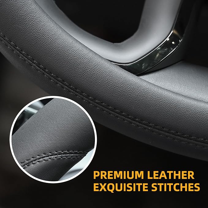 Valleycomfy Microfiber Leather Steering Wheel Cover Large-Size for F150 F250 F350 Ram 4Runner Tacoma Tundra Range Rover Model S X with 15 1/2 inches-16 inches Outer Diameter (Black)