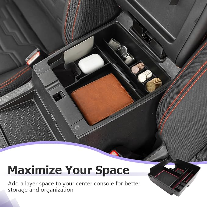 LUWU 2025 2026 Frontier Center Console Organizer for 2022 2023 2024 2025 2026 Nissan Frontier Accessories Armrest Console Storage Box Insert Tray ABS Material Red-trim