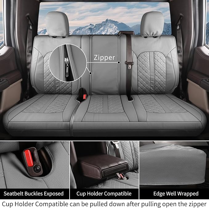 Truckiipa Leather Seat Covers Full Set for Ram Truck Seat Covers Waterproof Full Coverage Seat Protector Custom Fit for 2009-2018 Dodge Ram 1500, 2010-2025 Ram 2500 3500 Crew Mega Cab, Full Set, Grey