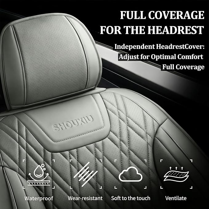 Car Seat Covers Compatible with Ford Taurus 2002-2019 - Full Set 5 Seats Luxury Leather All-Weather Seat Cushions & Protectors, Waterproof & Breathable, Airbag Compatible (Gray)