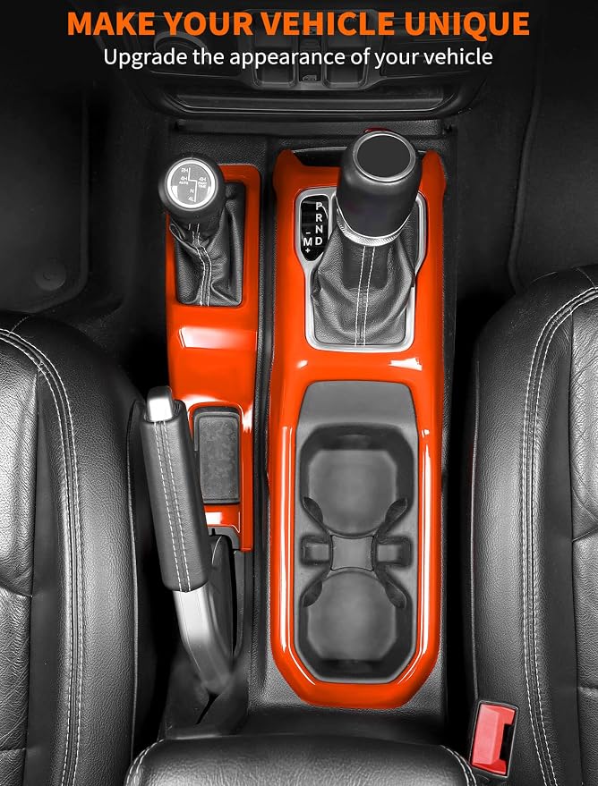 Savadicar Orange Interior Accessories - Gear Shift Panel Trim Set for 2018-Present Jeep Wrangler JL JLU 4XE & Gladiator JT - Solid Color Interior Decor Upgrade Option, 2-Piece
