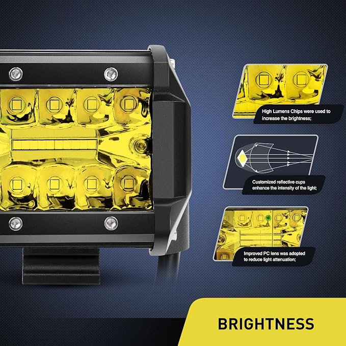 Nilight 2PC 4Inch Yellow Led Pods Triple Row 60W Flood Spot Combo Driving Fog Lights with 16AWG Switch Wiring Harness Kit-2 Leads for Offroad Pickup Trucks ATV UTV SUV, 2 Years Warranty