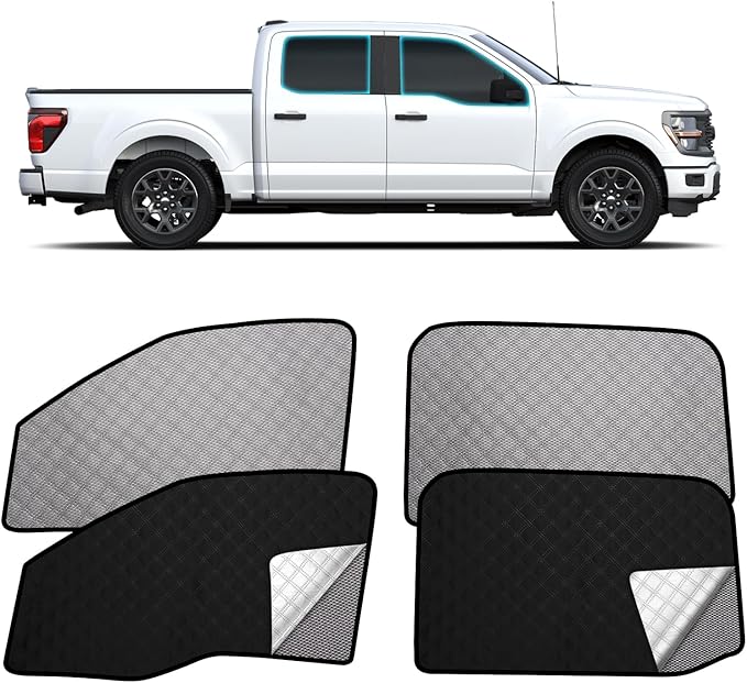 XCBYT 2015-2020 f150 Window Shades - Switch Between Total Blackout & Bug-Free Ventilation Car Window Covers | Reflective Silver 99% UV Heat Shield Breathable Mesh Side Window Sun Shade (4 PCS)