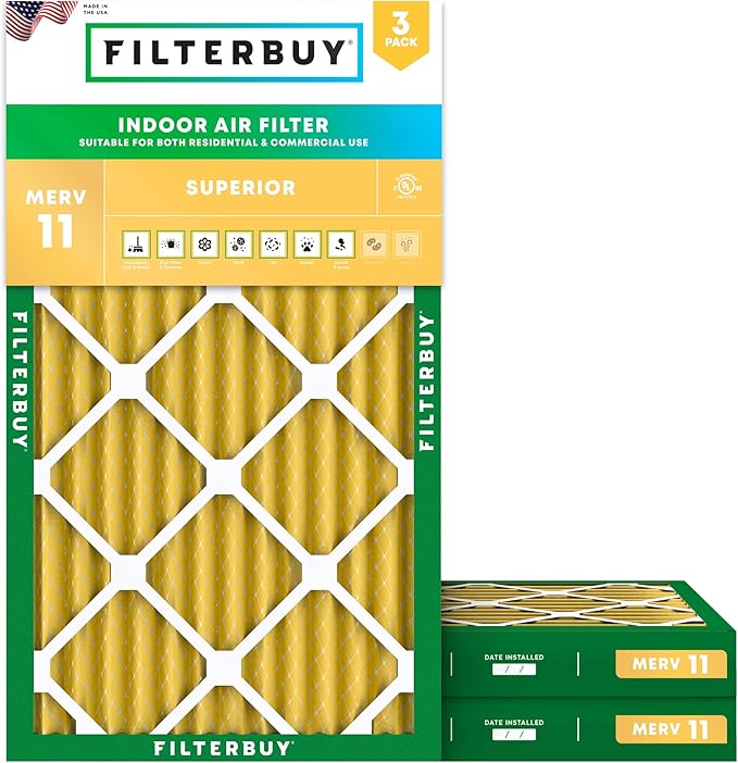 Filterbuy 14x24x2 Air Filter MERV 11 Superior Pet & Allergy Defense (3-Pack), Electrostatic Pleated HVAC AC Furnace Filters Replacement (Actual Size: 13.50 x 23.50 x 1.75)