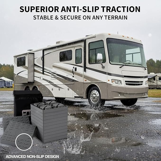 12 Pack Camper/RV Leveling Blocks Suitable for 4 Wheels Interlocking and Anti-Slip Design with Carrying Bag Heavy-Duty for Camper Travel Trailer Grey