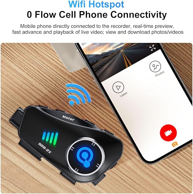 Motorcycle Helmet Bluetooth Headset, Wireless Camera Recorder with 1080P, 120°Wide Angle，HD Video/Photo, Body 360°Adjustment, Bluetooth 5.3, Smart Noise Reduction, IP66, 32GB TF Card