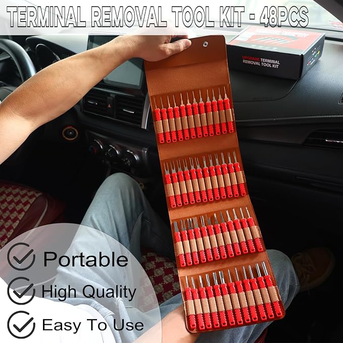 48 Pcs Terminal Removal Tools with Leather Case, Depinning Tool Kit | Connector Pin Removal Tools Depin Tool Terminal Depinning Kit for Automotive, Motorcycle & Electrical Most Connectors