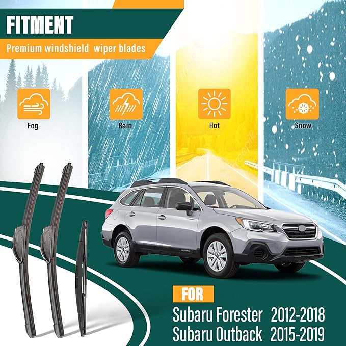 Windshield Wiper Blades Replacement for Subaru Forester 2012-2018, Subaru Outback 2015-2019, Original Equipment Replacement Front Rear Wiper Blade Set - 26" 17" 14" (Set of 3)
