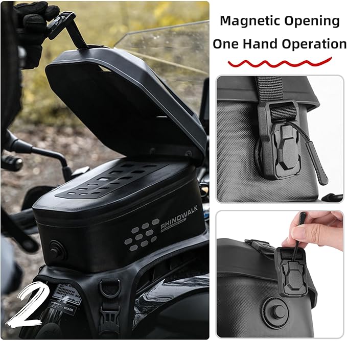 Rhinowalk Motorcycle Tank Bag Waterproof TPU Motorcycle Backpack Compatible Phone Under 6.6" Fits Honda Yamaha Suzuki Kawasaki Harley-Black