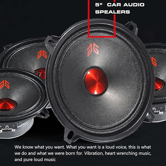 MX52P1 Loudspeaker 5 Inch Midrange 160 Watts 4 Ohms Red Dust Cap, Premium Quality Audio Door Speakers for Car or Truck Stereo Sound System, Black (2 Speakers)