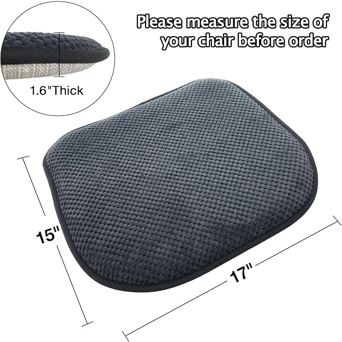 Grey Kitchen Dining Chairs Cushions Set of 4 Non Slip Foam Patio Seat Cushions Washable Soft Thick Pads Large Wooden Metal Tapered Chair Cushions,17" x 15"