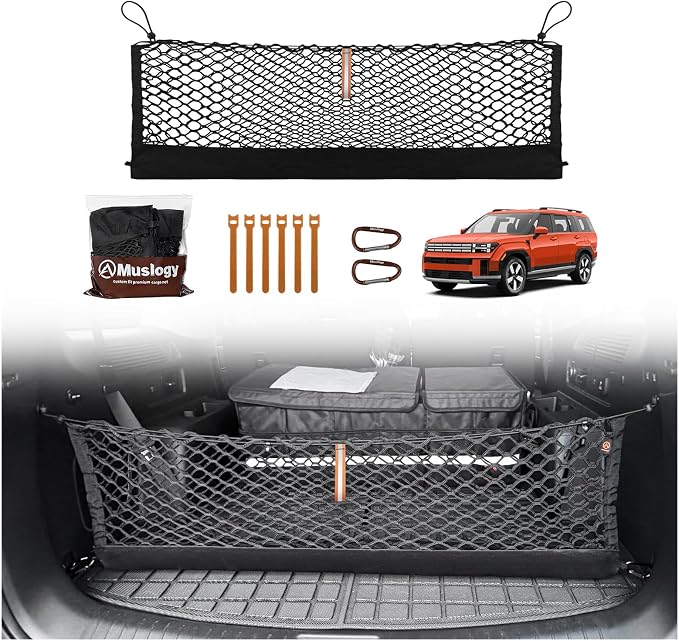 Muslogy Truck Bed Cargo Net & Middle Console Storage Box Compatible with Hyundai Santa Fe 2024 2025 2026