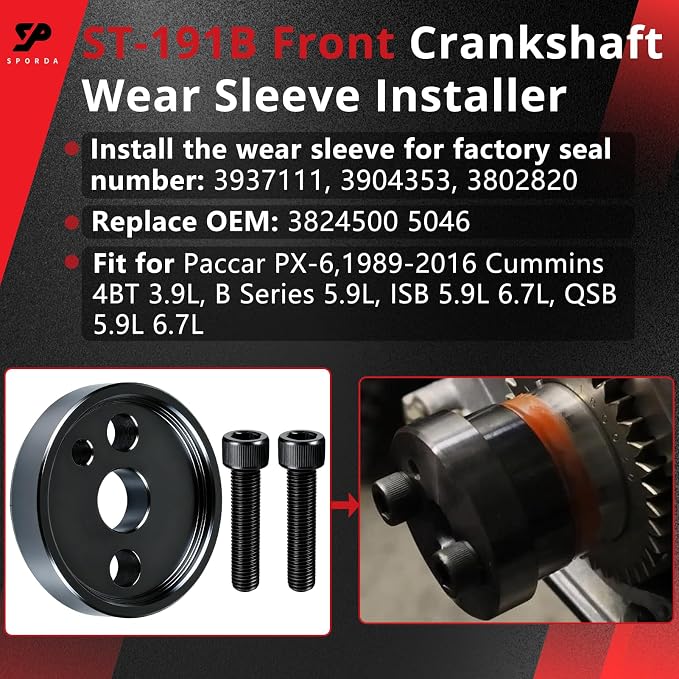 Crankshaft Seal Remover & Installer Tool Set, 1 Set | Front & Rear,Wear Sleeve Installer Included,Fits Cummins 3.9L 5.9L 6.7L 1989-2016,Replace 3824500,ST-224C,3824078,3824498
